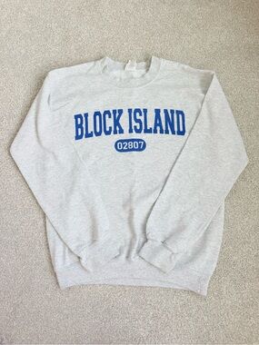 Block Island Crewneck Sweatshirt in Light Gray with Blue Logo